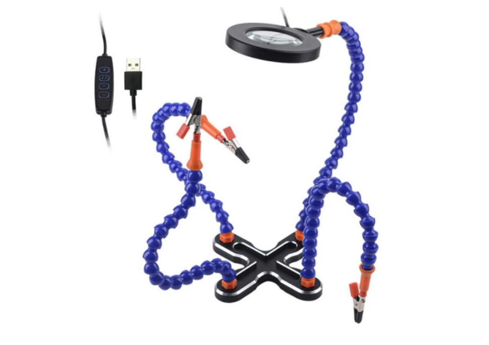 PCB Welding Flexible Blue Multifunctional (4 Holes 4 Arms + LED Magnifier) Arms