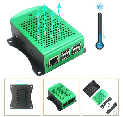 Корпус алюминиевый для Raspberry 3B+/3B (алюминиевый, зеленый, с поддержкой вентиляторов)