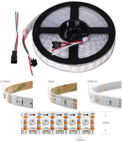 Адресная светодиодная лента WS2812B RGB5050 (белая, гибкая, 5В, 144 LED/м, 1 метр, IP30)