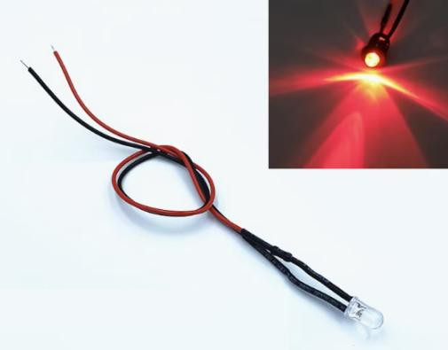 12-18V 5MM Water Clear Red LED Indicator Light with 20CM Cable