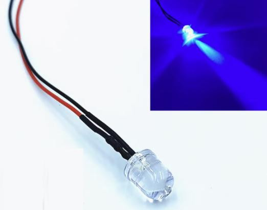 Blue LED Indicator Light 3V 8MM Water Clear with 20CM Cable