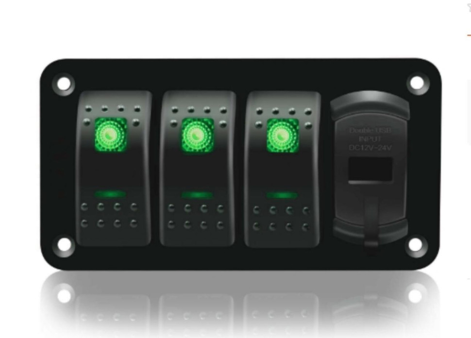 Switch Panel for Truck Marine Boat Rocker 3 Gang Dual USB Boat Car Green