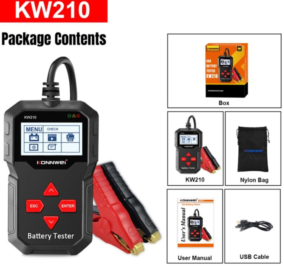 Car Battery Tester Auto Automatic Smart 12V KONNWEI KW210 Battery Analyzer