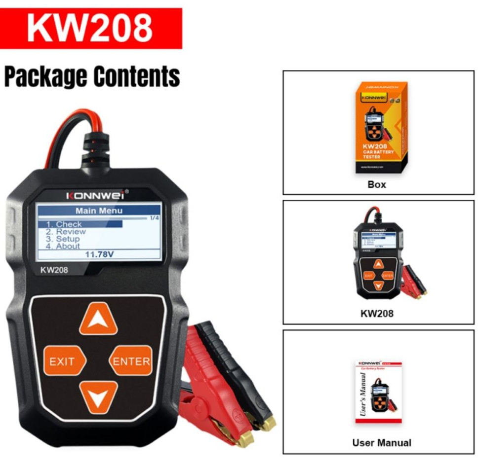 Professional Car Battery KONNWEI KW208 12V Car Battery Monitor Tester