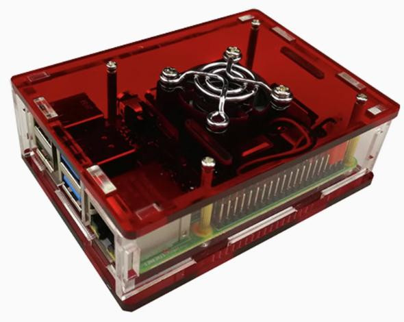 Корпус без крепления для Raspberry Pi 4B (акриловый, красный, совместим с вентиляторами 3007/3010)
