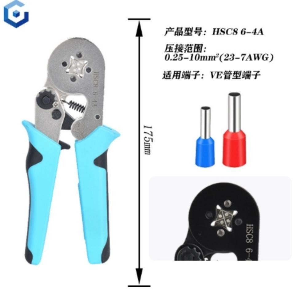 Crimping Pliers HSC8 6- Tubular Terminal Cyan+Black 4A