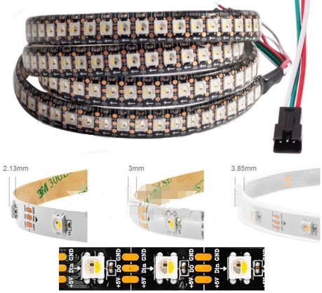Адресная светодиодная лента SK6812 RGBCW 5050 (черная, 5В, 60 LED/м, 5м, IP65, водонепроницаемая)
