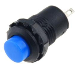 Синяя кнопка DS-427 (12 мм, 2 контакта, без фиксации, самовозврат, ВКЛ-ВЫКЛ)