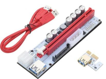 Плата-удлинитель PCI-E (белый, USB 3.0, PCI-E x1 - x16, питание 6-pin SATA, светодиоды, кабель 60 см, для майнинга)