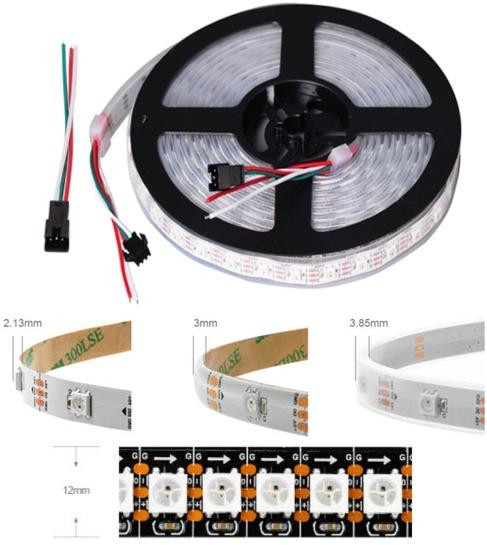 Адресная светодиодная лента WS2812B RGB5050 (черная, гибкая, 5В, 144 LED/м, 1 метр, IP30)