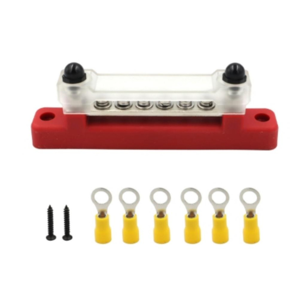 Red+6PcsTerminals Terminal Block 6P Bus Bar 150A Car