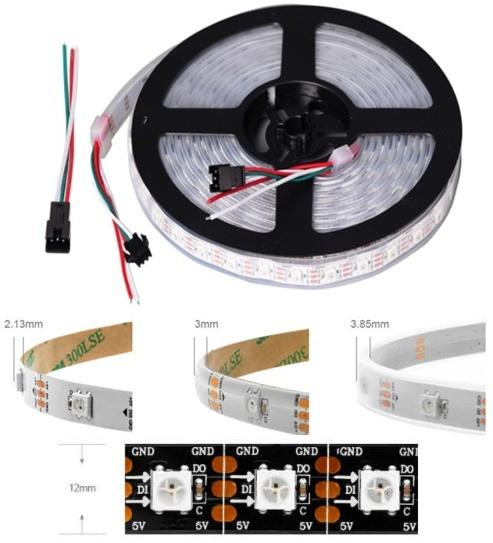 Адресная светодиодная лента WS2812B RGB5050 (черная, гибкая, 5В, 74 LED/м, 1 метр, IP30)