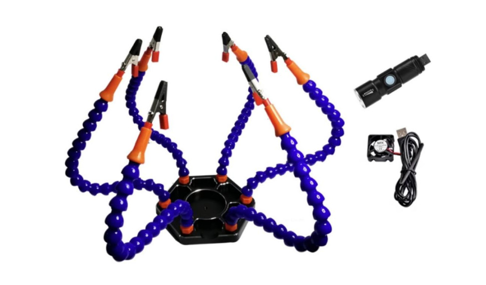 (6 Holes 6 Arms + Electric PCB Welding Flexible Blue Multifunctional Torch + Fan) Arms