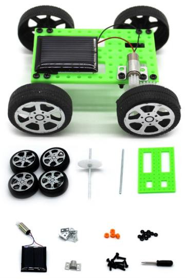 Мини Солнечная Машинка Зеленая Модель 2 (DIY, солнечная батарея, китайская спецификация)