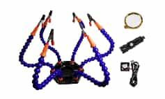Magnifying Glass + Electric PCB Welding Flexible Blue Multifunctional (6 Holes 6 Arms + Torch + Fan) Arms