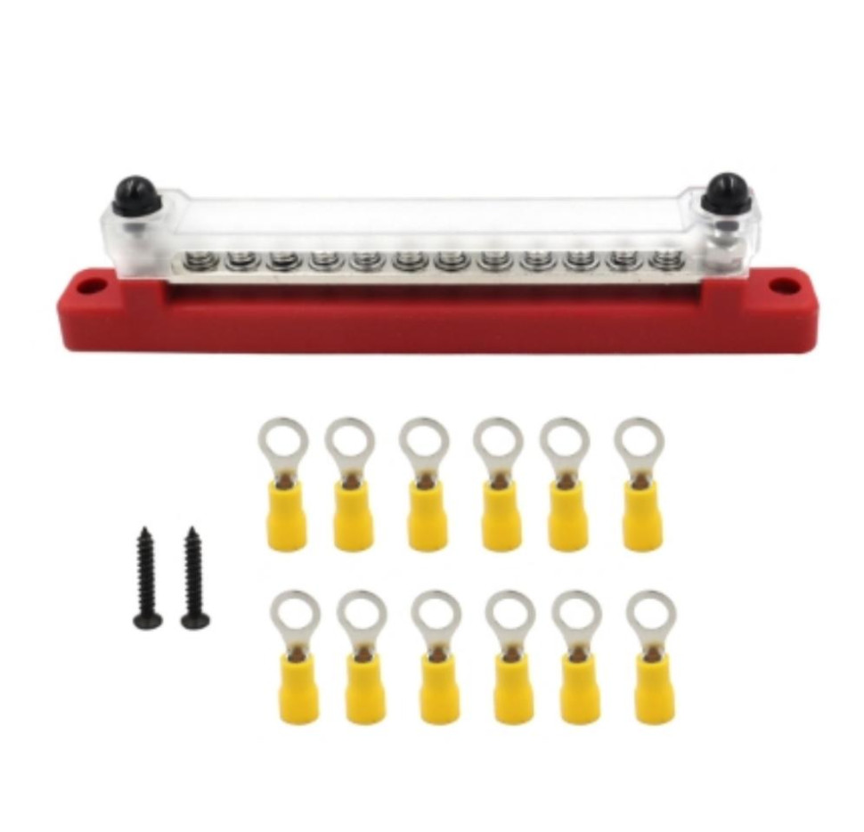 Red+12PcsTerminals Terminal Block 12P Bus Bar 150A Car