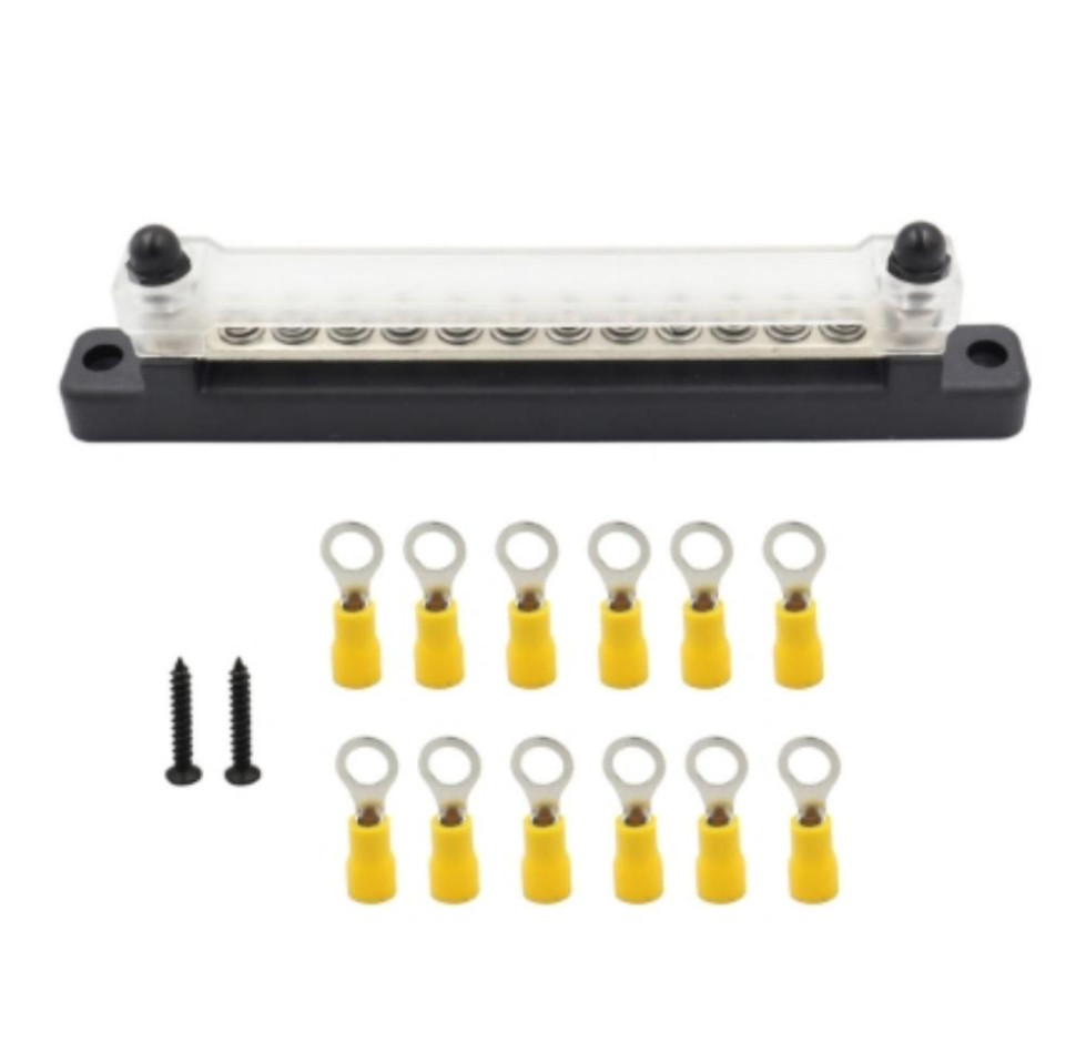 Black+12PcsTerminals Terminal Block 12P Bus Bar 150A Car