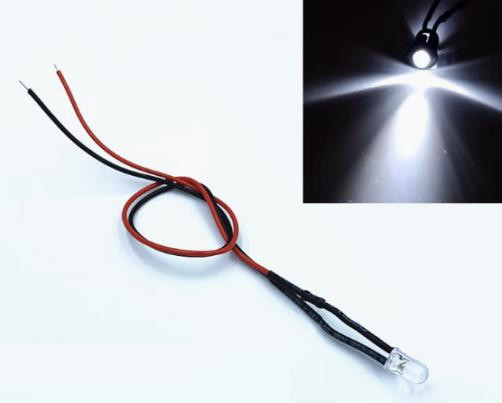 30-40V 5MM White LED Indicator Light with 20CM Cable