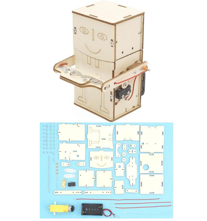 DIY Деревянный STEM Конструктор Робот Поедатель Монет J19 (DIY, дерево, STEM, инженерия)