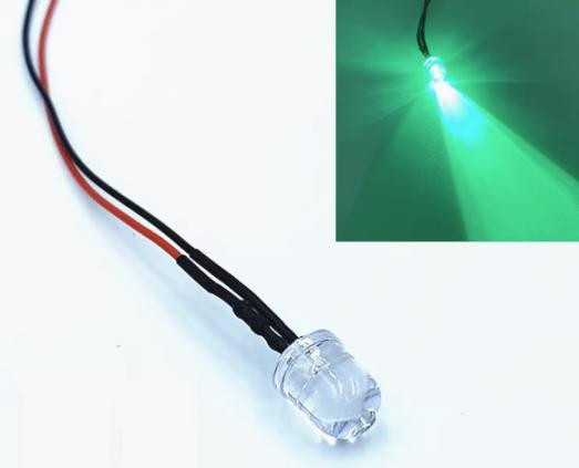 3V 10MM Water Clear Indicator Light with Pure Green LED 20CM Cable
