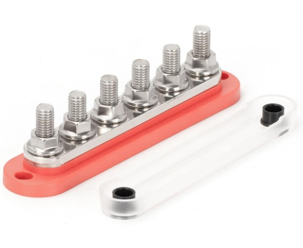 300A Power Distribution Bus Bar BB300-T6M10 Block with Cover Red