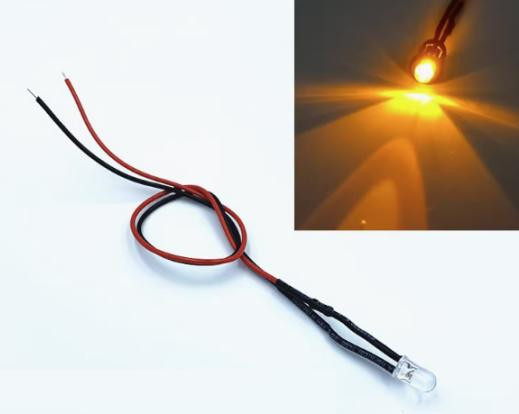 Light with 20CM Cable Orange LED Indicator 3V 3MM Water Clear