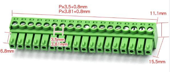 Зеленые клеммные колодки KF2EDGK-18P (гнездовые, 3.81 мм, 18P, PCB)