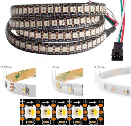 Адресная светодиодная лента SK6812 RGBWW 5050 (черная, 5В, 144 LED/м, 1м, IP30)