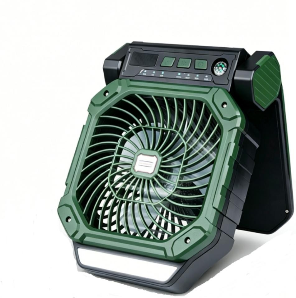 Settings Solar Charging Function and LED Light X16 7800mAh Camping Fan with 4 Wind Speed Fan with Timing Green