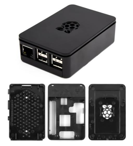Корпус для Raspberry Pi 3B/B+ с фирменным логотипом (ABS, черный, термостойкий до 85°C)