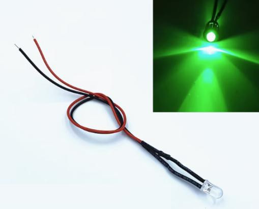 5-9V 3MM Water Clear Indicator Light with Pure Green LED 20CM Cable