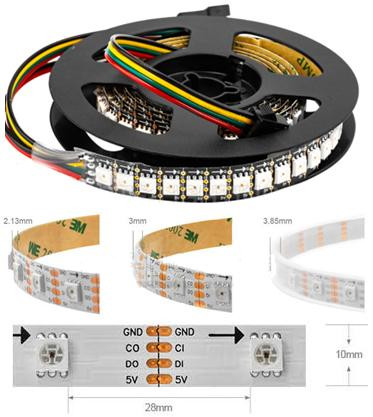 Адресная светодиодная лента SK9822 APA102C RGB5050 (белая, 5В, 30 LED/м, 5м, IP65, водонепроницаемая)
