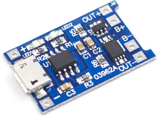 Модуль заряда аккумулятора TP4056 Micro USB с защитой, 1А