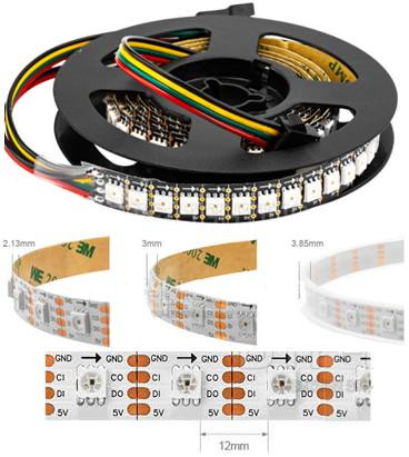 Адресная светодиодная лента SK9822 APA102C RGB5050 (белая, 5В, 60 LED/м, 5м, IP65, водонепроницаемая)