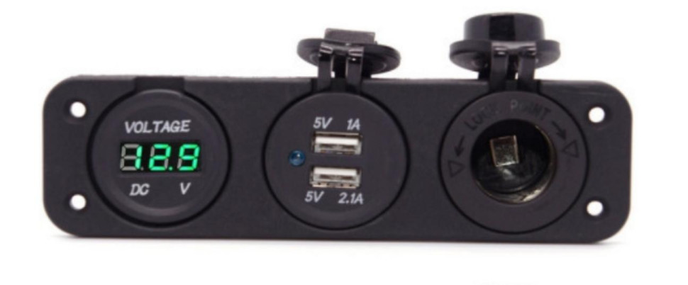 Charger Voltmeter Panel 3 in1 Cigarette Lighter for Car Boat Truck Socket  Dual USB Green