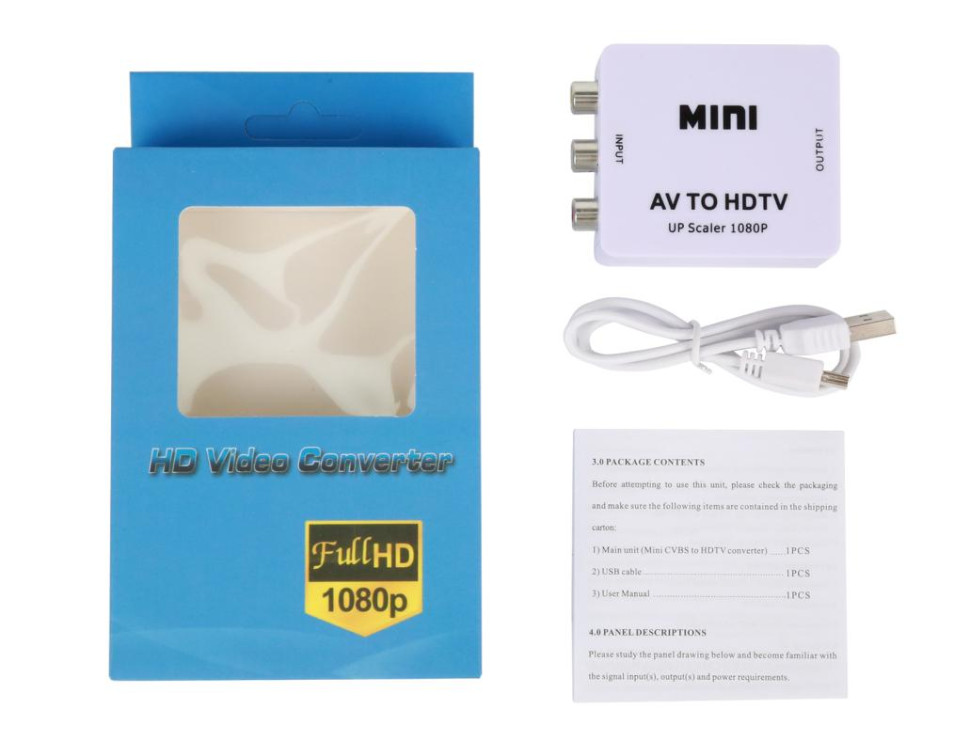Белый конвертер AV - HDMI (1080P, 60 Гц)