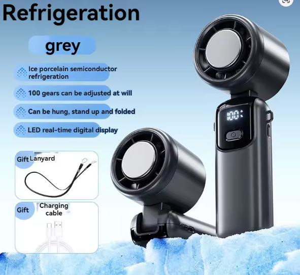 High-speed Fan Folding 100 Speed Adjustable 2400mAh Handheld Cooling Version Fan Grey