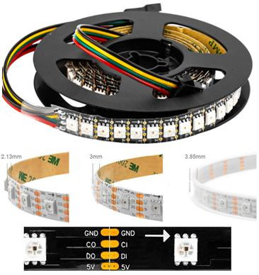 Адресная светодиодная лента SK9822 APA102C RGB5050 (черная, 5В, 30 LED/м, 5м, IP67, водонепроницаемая)