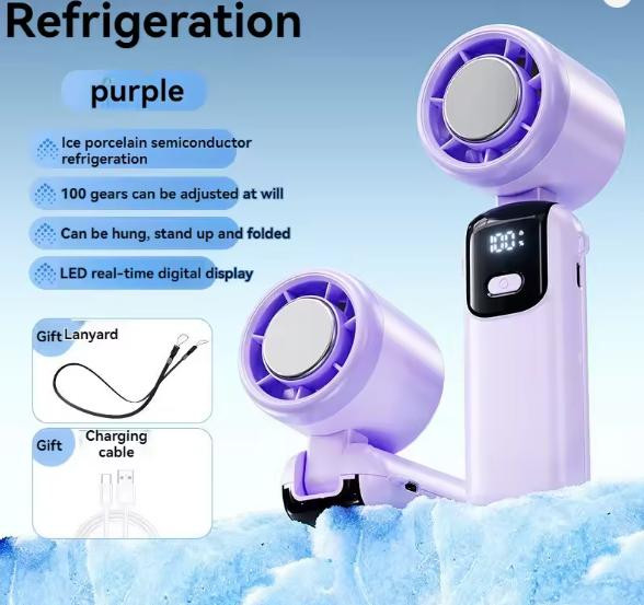 High-speed Fan Folding 100 Speed Adjustable 2400mAh Handheld Cooling Version Fan Purple