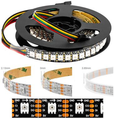 Адресная светодиодная лента SK9822 APA102C RGB5050 (черная, 5В, 60 LED/м, 5м, IP67, водонепроницаемая)