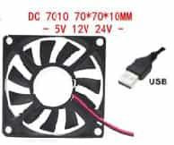 Вентилятор 7010 на двойных подшипниках (12В DC, USB-подключение, кабель 25см, размер 70x70x10мм)