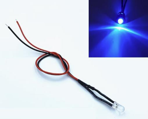 Blue LED Indicator Light 12-18V 3MM Water Clear with 20CM Cable