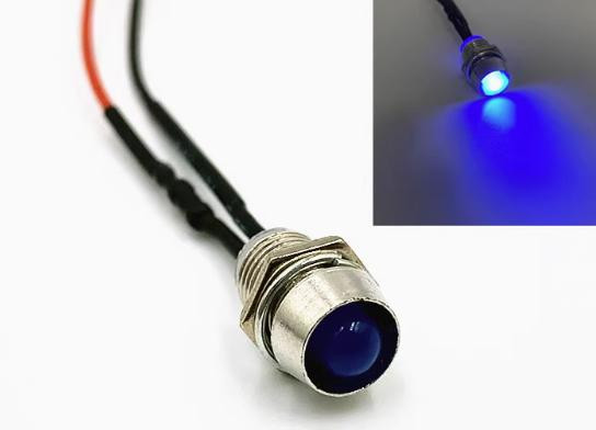 3V 5MM Blue LED Metal Indicator Light with 20CM Cable
