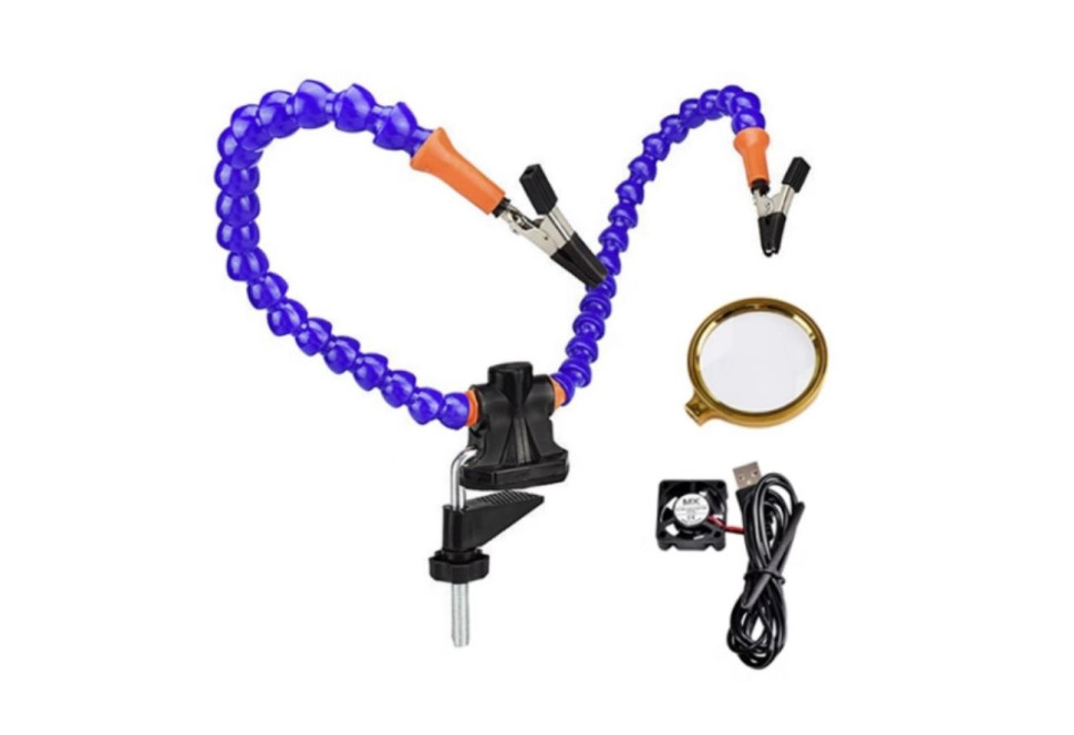 PCB Welding Flexible Magnifying Glass + Fan) Blue Multifunctional (3 Holes 2 Arms + Arms