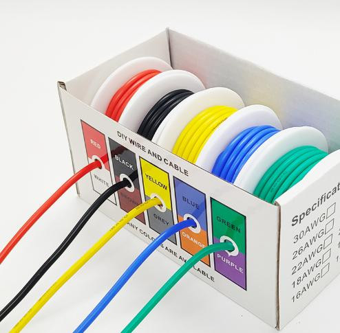 Red/Black/Yellow/Blue/ Flexible Silicone Wires 22AWG 5rollsx10M Green