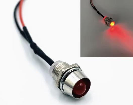 22-28V 5MM Red LED Metal Indicator Light with 20CM Cable