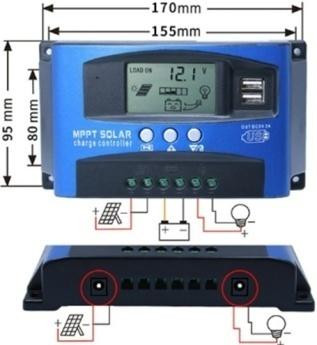 MPPT Солнечный контроллер 50А 12/24В (двойной USB, LCD дисплей, автомат заряд)