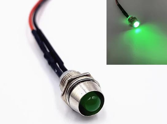 22-28V 5MM Green LED Metal Indicator Light with 20CM Cable