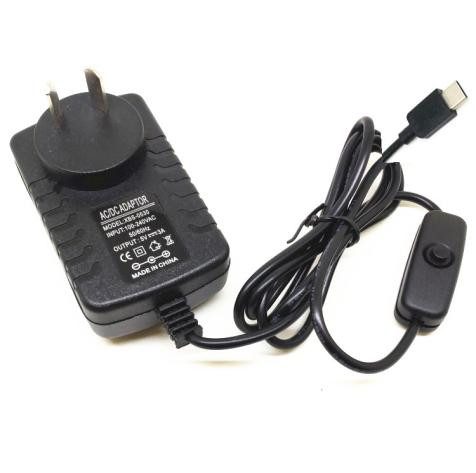 Адаптер питания (Type-C, 5V/3A, AU вилка, кнопка ON/OFF) для RPi 4B
