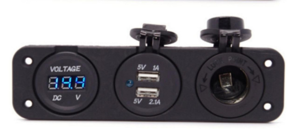 Charger Voltmeter Panel for Car Boat Truck Blue 3 in1 Cigarette Lighter Socket  Dual USB